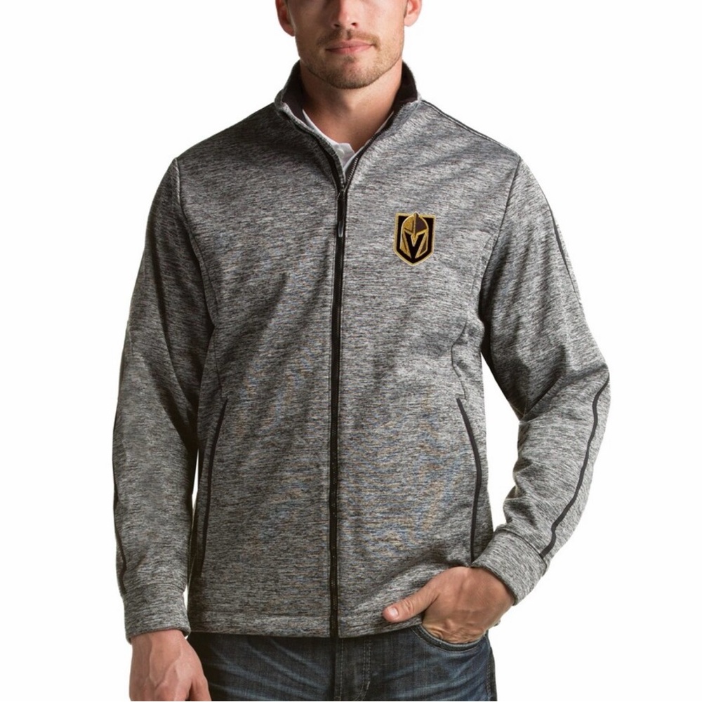 Vegas Golden Knights Antigua Full-Zip Jacket Heather Grey/Black Large